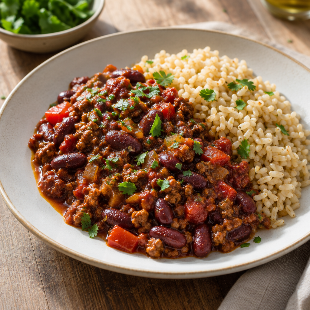 Photo du plat Chili con carne & riz complet